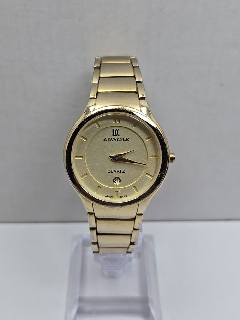 Loncar LC-1838L Womens Quartz 23K Gold Plated Date Watch 32mm Dress New Battery
